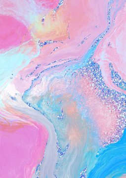 abstract fluid art bubble gum background with glitter 