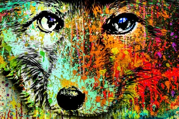 Outdoor kussens abstract colorful fox illustration, graphic design concept © reznik_val