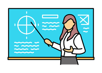 Woman teacher olor line icon. School lesson.