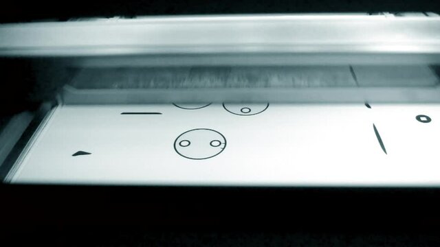 Industrial professional powder 3D printer printing process close-up.