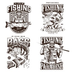 Fototapeta premium Fishing monochrome vintage prints