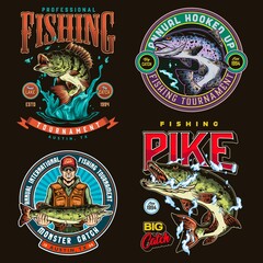 Fototapeta na wymiar Fishing colorful vintage labels