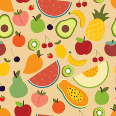 Seamless pattern with cute cartoon fruits for fabric print, textile, gift wrapping paper. colorful vector for textile, flat style