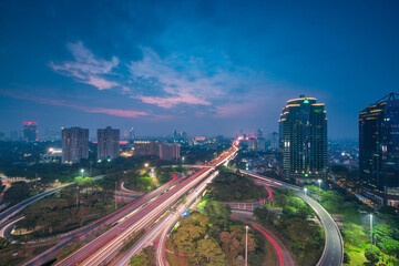 Fototapeta na wymiar Semanggi Bridge Jakarta from Veteran Building Jakata after sunset