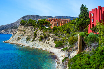 panoramic view of La Manzanera beach, Calpe, Spain - obrazy, fototapety, plakaty