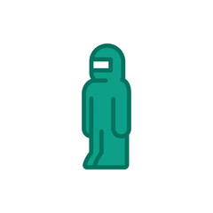 Worker in protective suit color line icon. Isolated vector element.