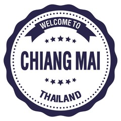 WELCOME TO CHIANG MAI - THAILAND, words written on blue stamp