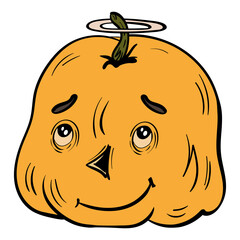 Pumpkin Jack with Halo Hand Drawn Illustration for Holiday