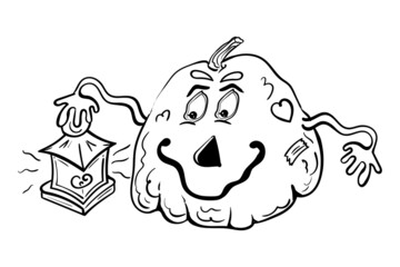 Pumpkin Jack Illustration with Holiday Symbols Vector Cartoon Illustration