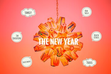 New Year’s Resolutions, with the glass chandelier as the background to light up the New Year. Wishes and motivation in the coming New Year