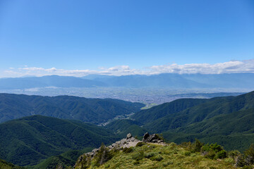 8月下旬（夏） 美ヶ原高原の王ヶ鼻から北アルプス方面を望む 長野県松本市