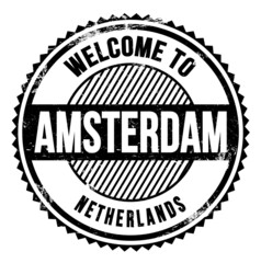 WELCOME TO AMSTERDAM - NETHERLANDS, words written on black stamp