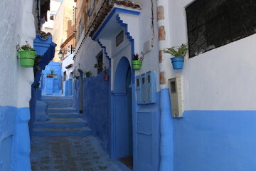 Fototapeta na wymiar Blue city full of white and blue colored wall, like Greece. Chefchaouen, Morocco