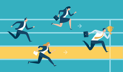 The Winner. Business Race. Business workers reached the finish line. Business vector illustration