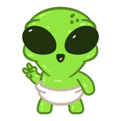 Cute baby alien in diaper vector cartoon character illustration isolated on a white background.