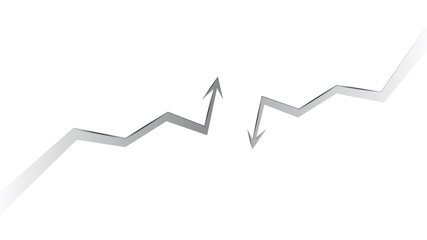 Bullish and bearish trend arrows opposite each other on white background. Vector illustration.