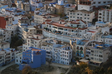Fototapeta premium Dense little blue houses that look like miniatures in Chefchaouen, Morocco
