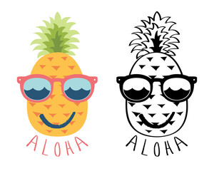 Summer Aloha Smiling Pineapple with Sunglasses