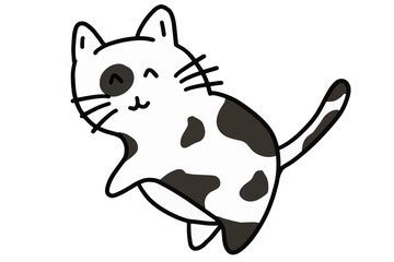 Hand drawing as white and gray cat shape in cartoon design on white background