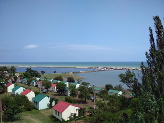 Landscapes of the Azov coast at the beginning of the holiday season.
