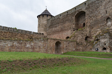 Fototapeta na wymiar Vorotnaya tower of Ivangorod Fortress. The fortress was built in 1492. Ivangorod, Russia