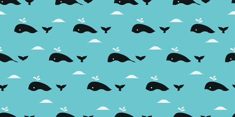 Whale illustration background. Seamless pattern. Vector. くじらイラストのパターン 