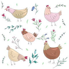 Seamless pattern with birds. Seamless pattern with cartoon chicken
