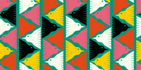 Geometric birds illustration background. Seamless pattern.Vector. 幾何学の鳥のイラストパターン