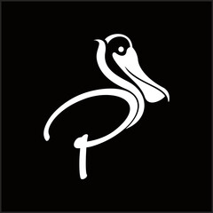 creative simple logo design letter P pelican