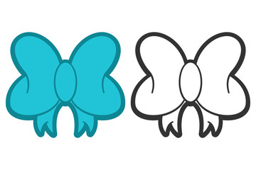 Blue bow vector cartoon icon isolated on a white background.