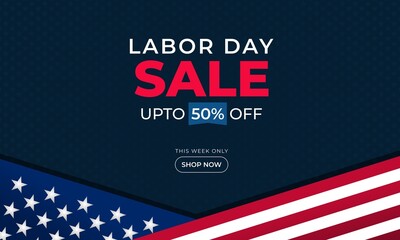 Labor day background sales promotion advertising banner template with american flag design - Powered by Adobe