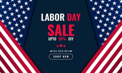 Labor day background sales promotion advertising banner template with american flag design