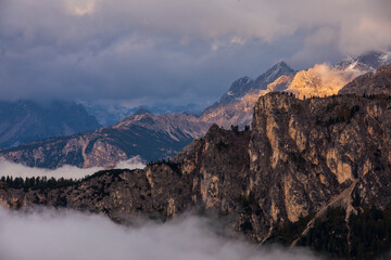 Sunset in Dolomites mountains, Alps, northern Italy