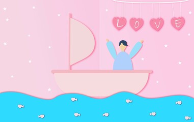 valentines day invitation card love heart balloon on abstract background with paper cut pink heart cloud illustration