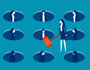 Employee is hitting the boss with a hammer in a mole hole