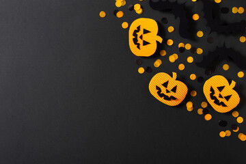 Kids halloween handmade paper pumpkins, creative, craft concept