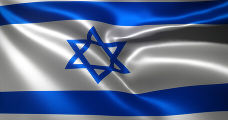 Israel Flag with waving folds, close up view, 3D rendering