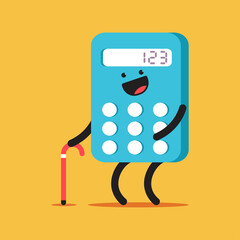 Cute old calculator with stick vector cartoon character isolated on background.