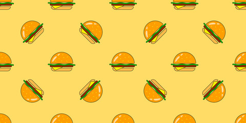 Hamburger seamless pattern. Vector burger background for design. Food concept.