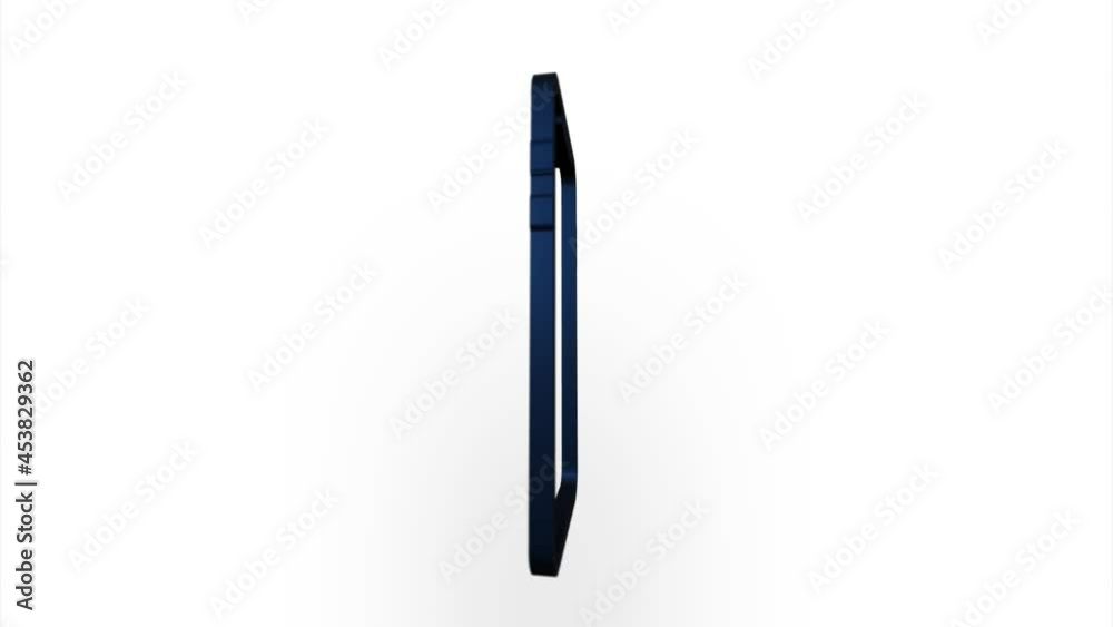 Poster Blue mobile phone icon flipping, rotation. Elegant 3d realistic light render. Seamless loop animation video