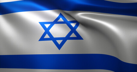 Israel Flag with waving folds, close up view, 3D rendering