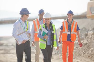 Bridge spanning road in quarry