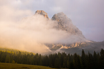 Sunset in Dolomites mountains, Alps, northern Italy