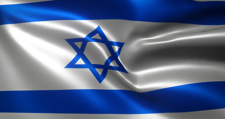 Israel Flag with waving folds, close up view, 3D rendering