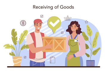 Commercial activities. Entrepreneur receiving products from suppliers