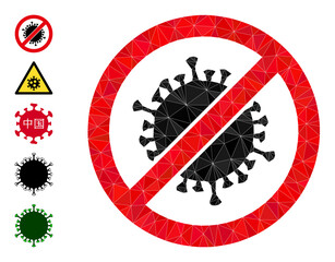 Triangle stop coronavirus polygonal icon illustration, and similar icons. Stop Coronavirus is filled with triangles. Low-poly stop coronavirus combined with randomized color triangles.