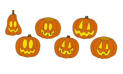 Halloween vector clipart isolated classic pumpkins collection