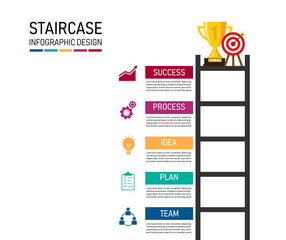 Staircase infographic element isolated on white background. step to success concept with trophies on the top. Business concept can be used for workflow number steps. vector illustration in flat style. © Yellow duck