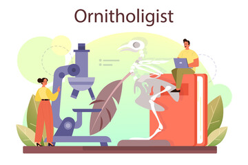 Ornithologist concept. Professional scientist study birds. Zoologist