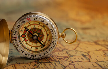 Fototapeta na wymiar Classic compass on vintage map , Can be used as a background